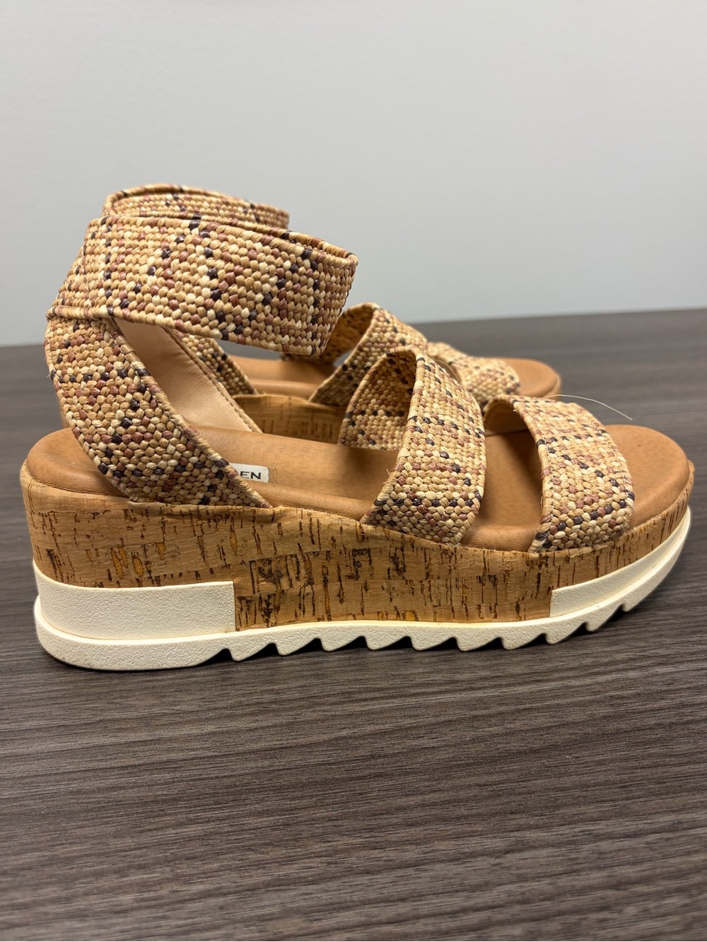 Steve Madden Bandi Multitone Woven Cork Platform Sandal - Neutral Tan